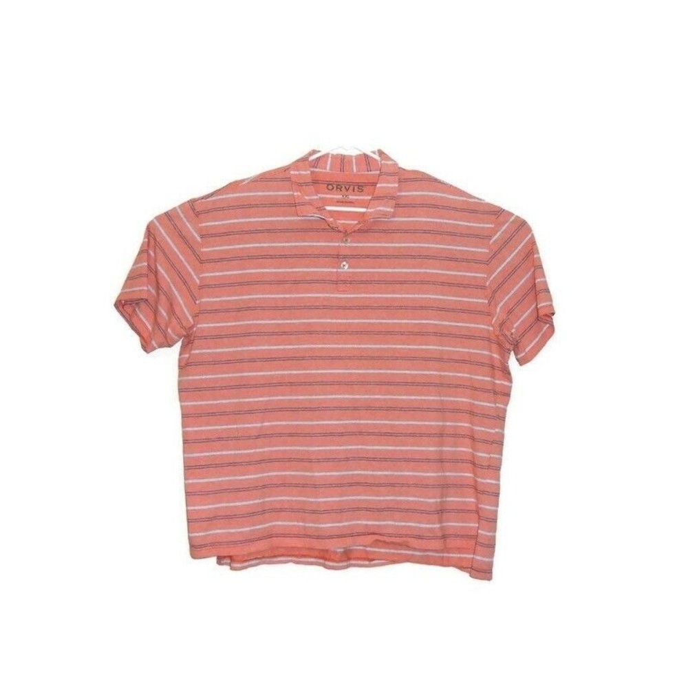 Orvis Men's 2XL Polo, Pima Cotton, Salmon Colored Short Sleeve Striped